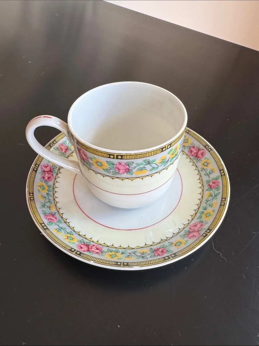 Vintage Limoges French White Floral Gold Trim Demitasse Cup and Saucer Set